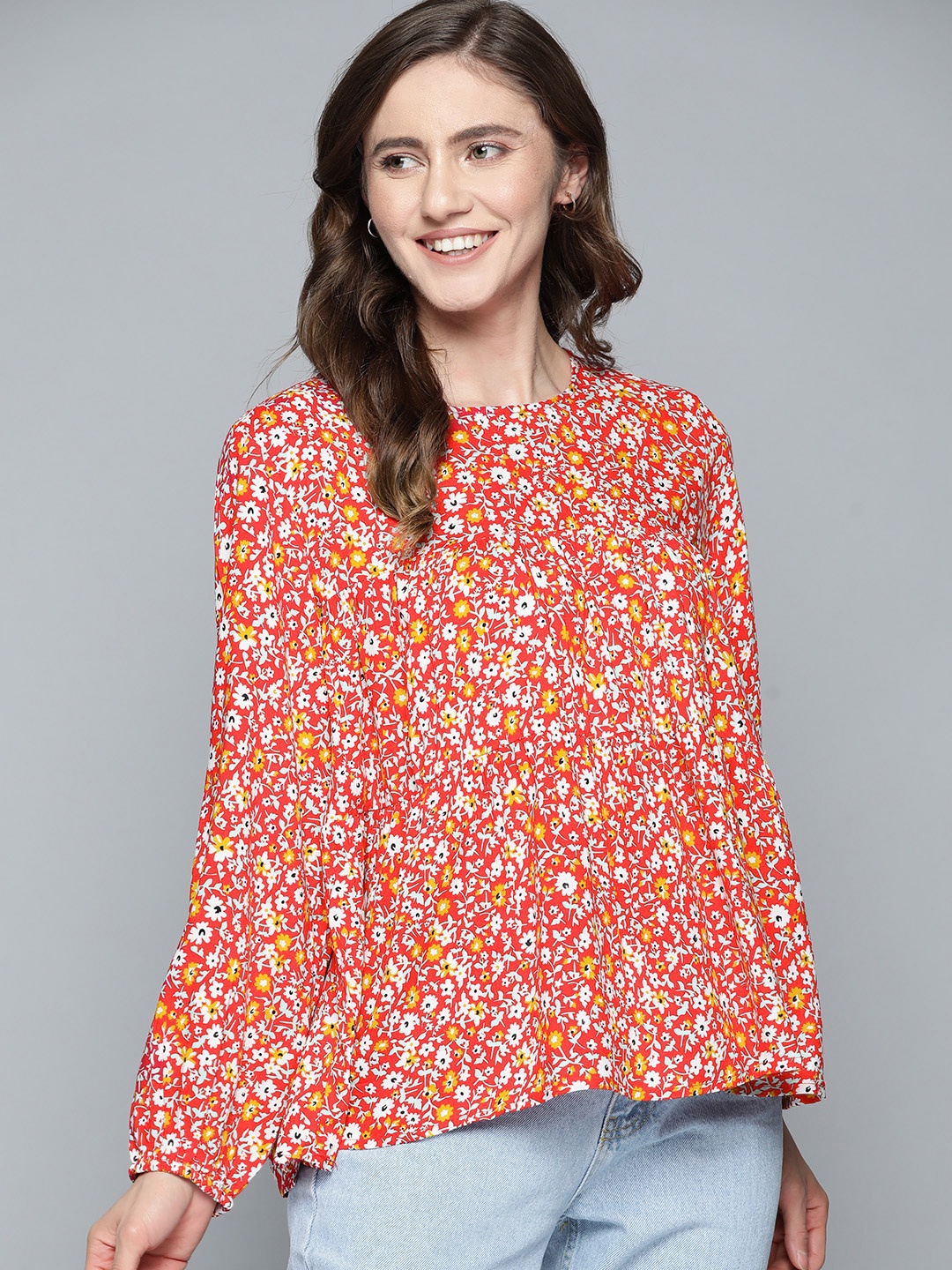 

Mast & Harbour Red & White Floral Print A-Line Top