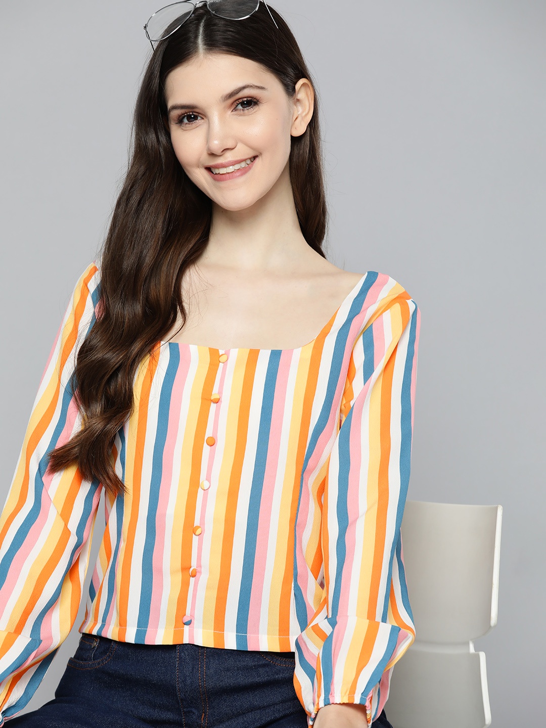 

Mast & Harbour White & Orange Striped Top