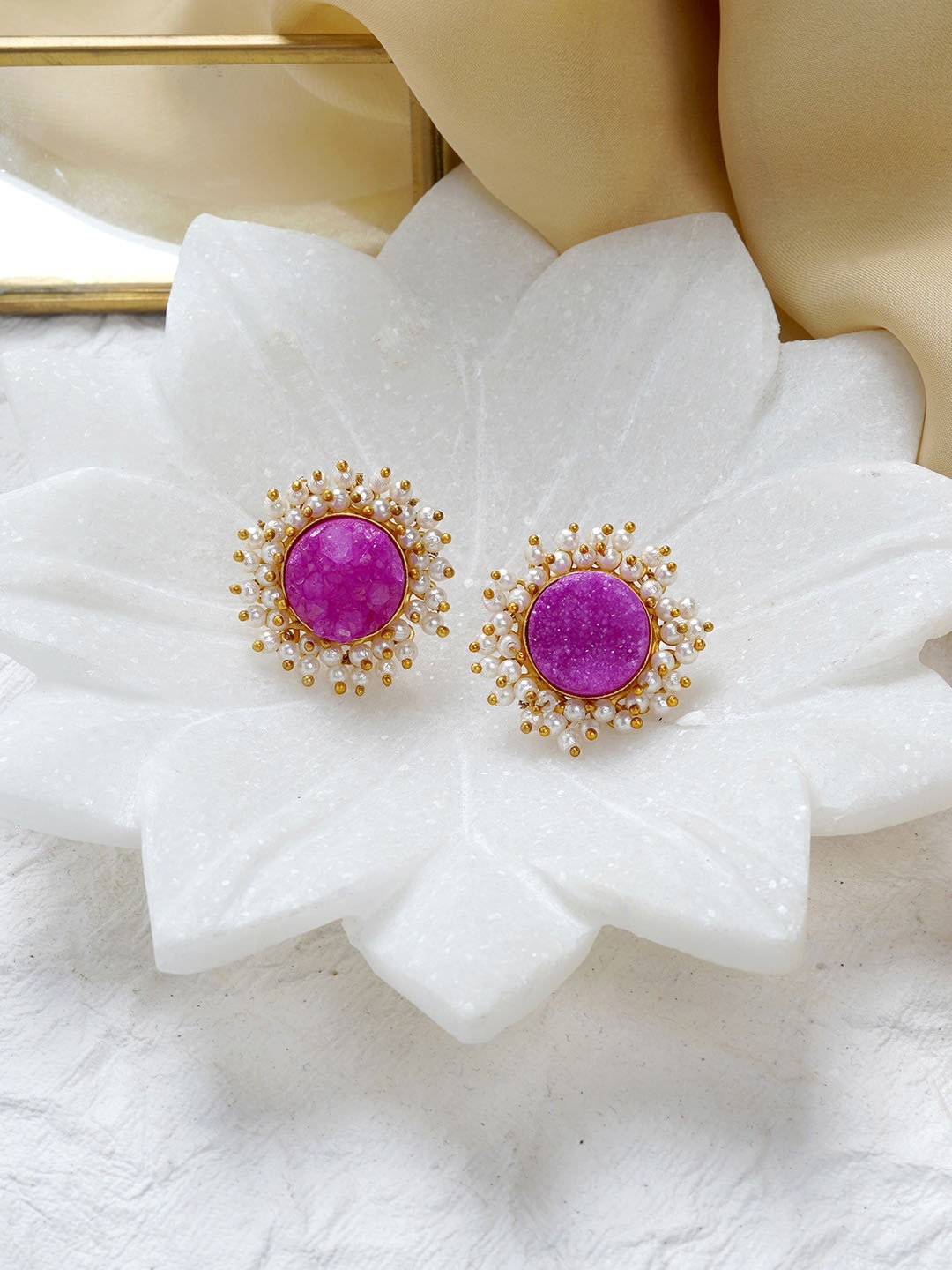 

TEEJH Gold-Toned Contemporary Studs Earrings