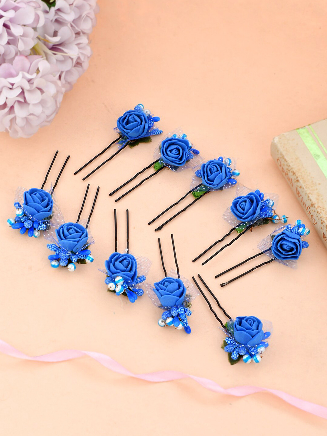 

Silvermerc Designs Women Pack of 10 Embellished U Pins, Navy blue