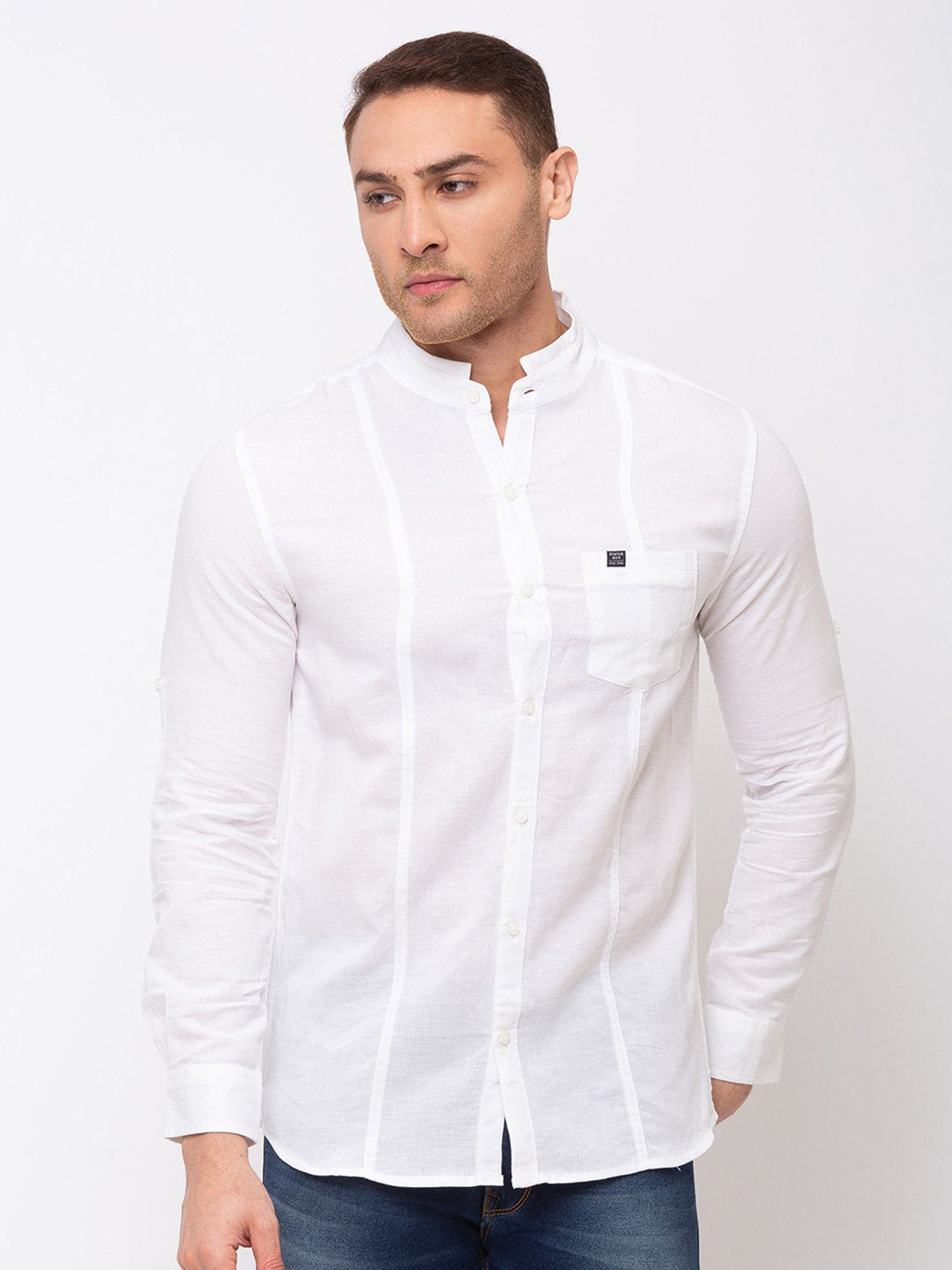 

Status Quo Men White Classic Casual Shirt