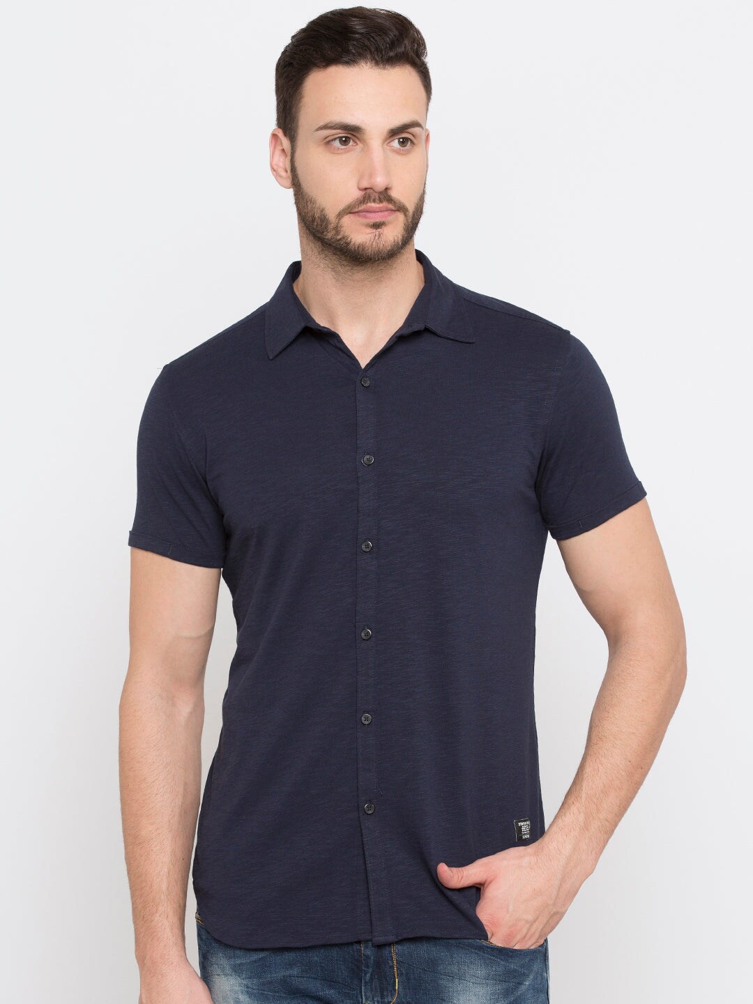 

Status Quo Men Navy Blue Classic Casual Shirt