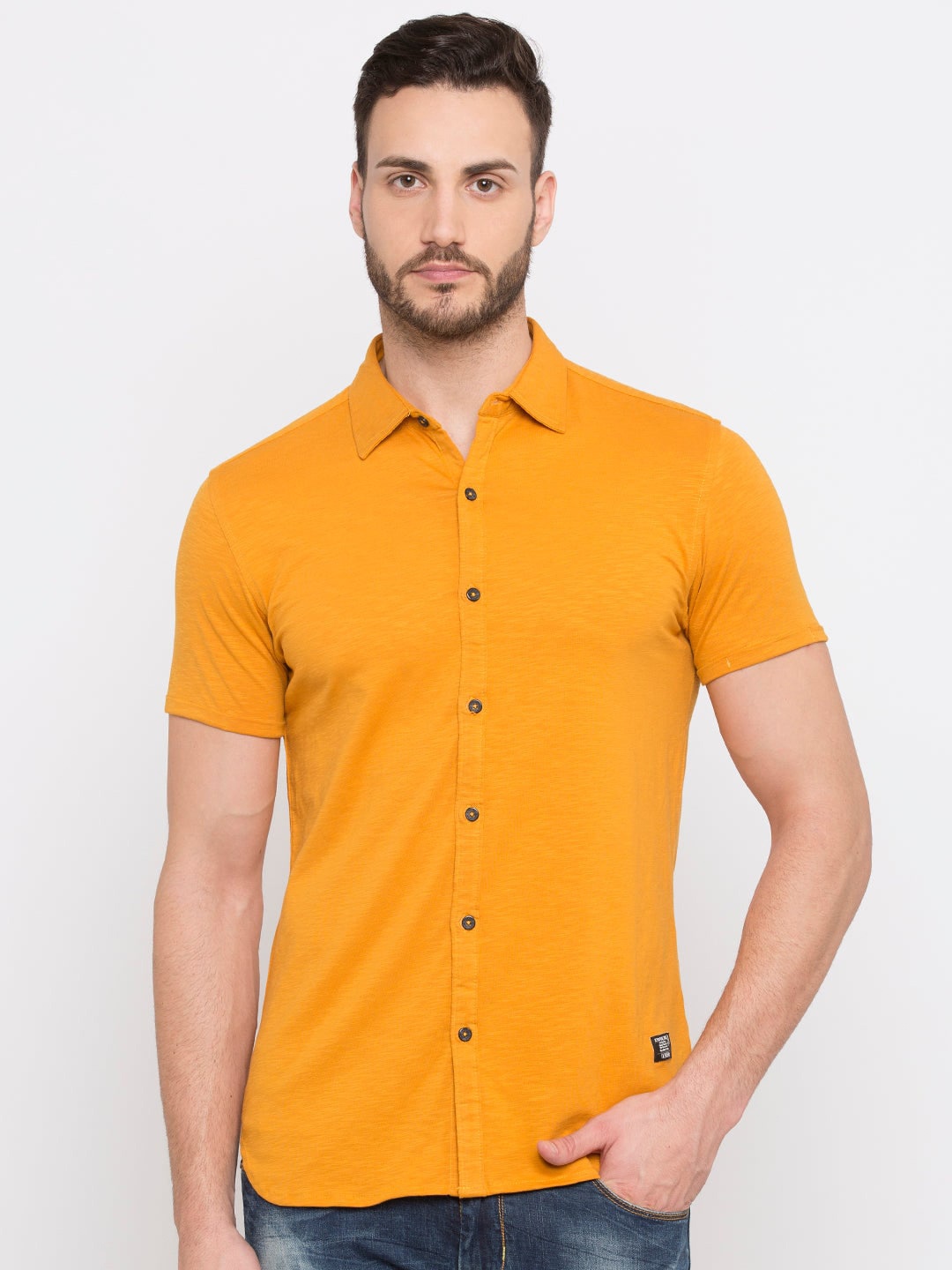 

Status Quo Men Yellow Solid Classic Casual Shirt