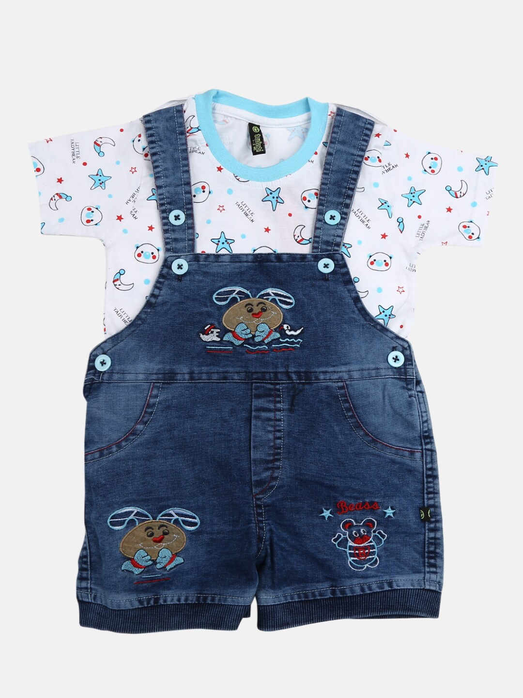 

V-Mart Unisex Kids White & Blue Printed T-shirt with Shorts
