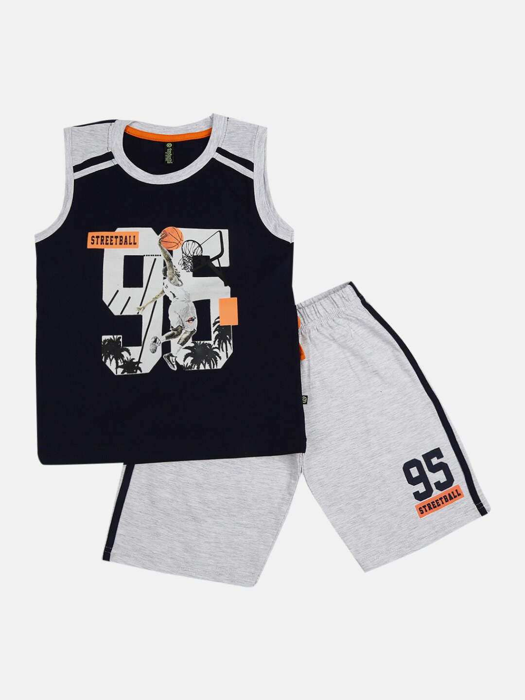 

V-Mart Kids Navy Blue & Grey Printed T-shirt with Shorts