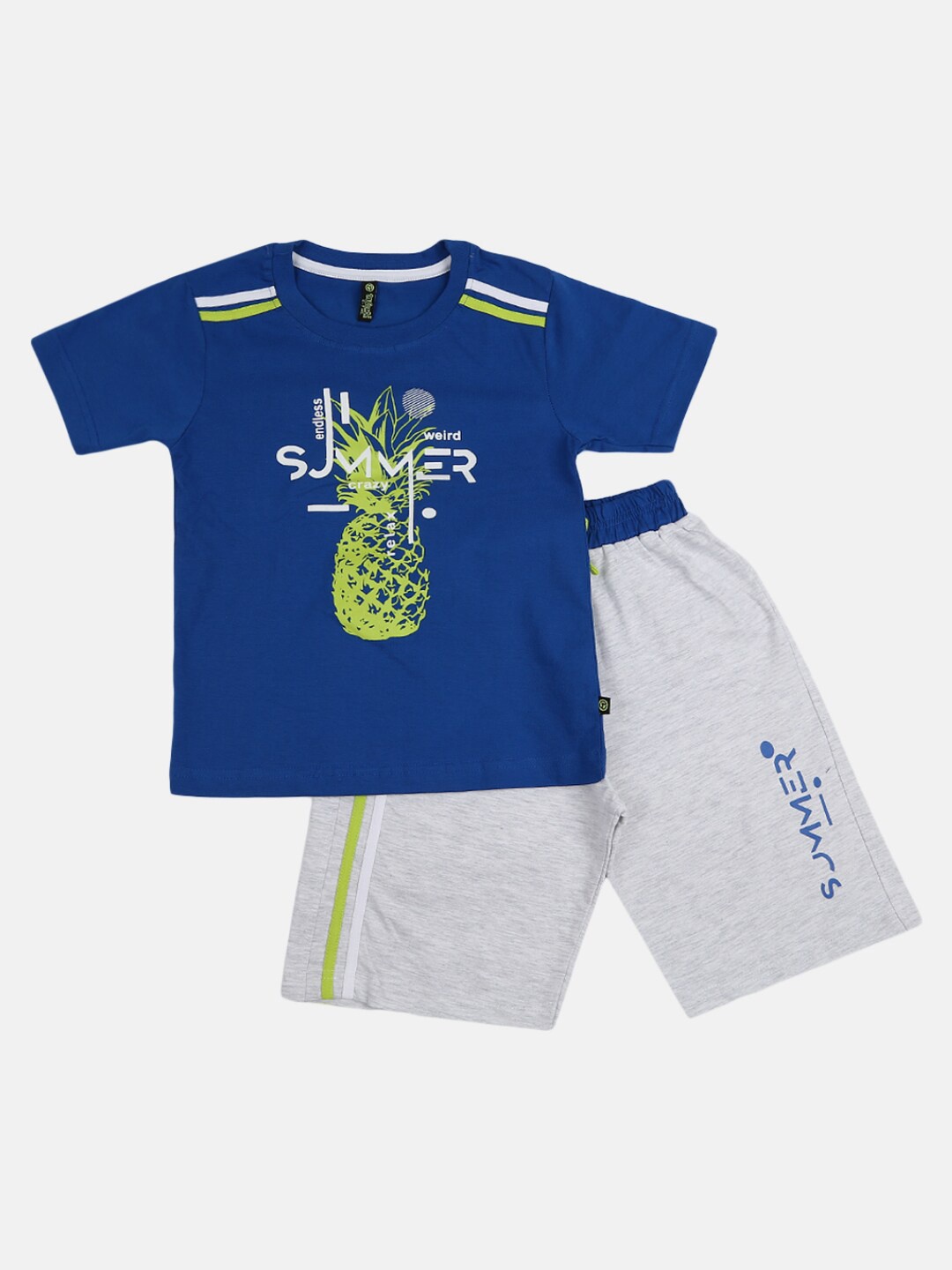 

V-Mart Unisex Kids Blue & Grey Printed T-shirt with Shorts