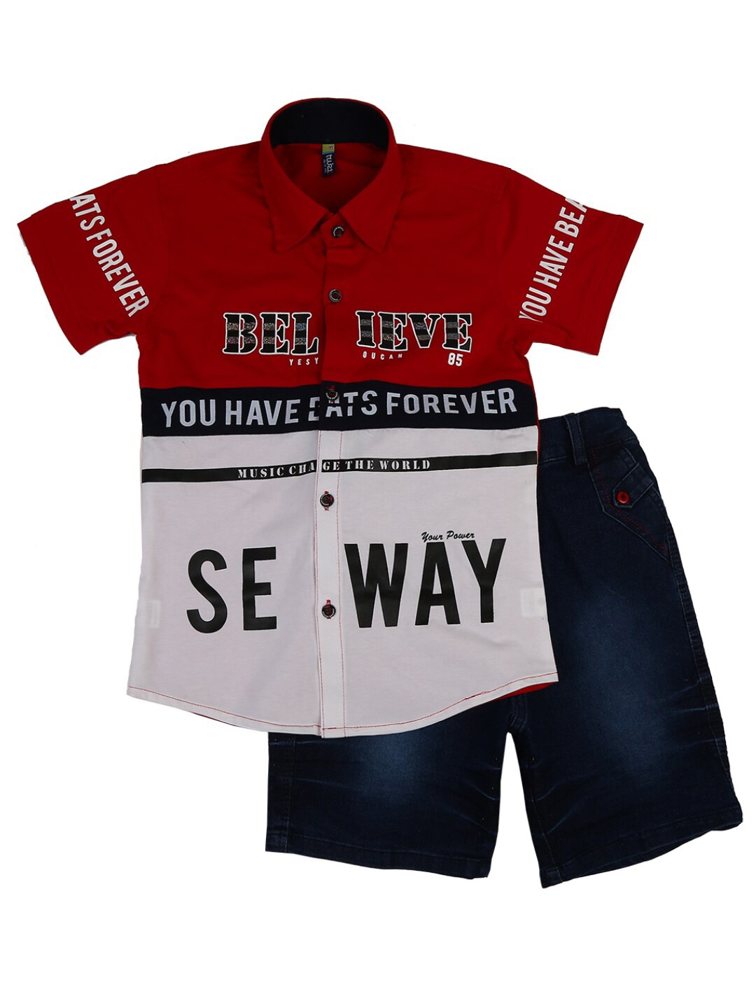 

V-Mart Kids Red & White Printed Shirt with Shorts