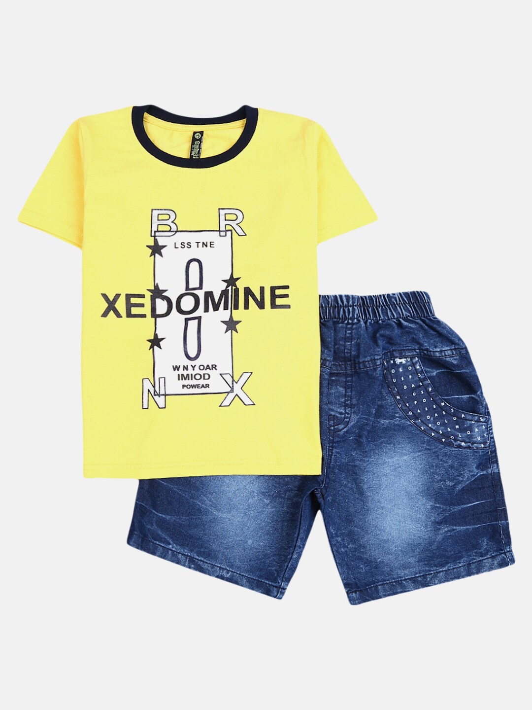 

V-Mart Boys Yellow & Blue Printed T-shirt with Denim Shorts