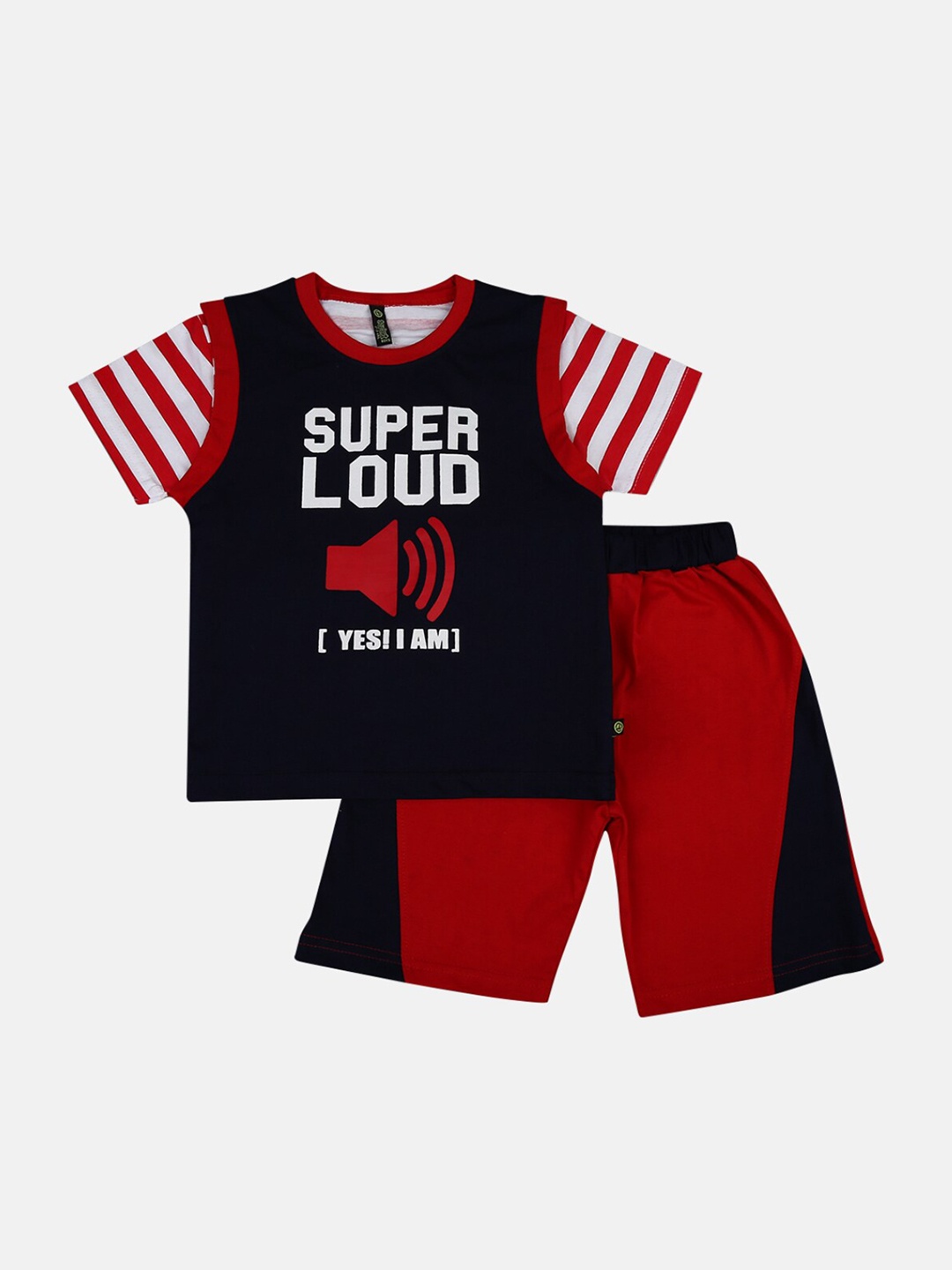 

V-Mart Unisex Kids Red & Navy Blue Printed T-shirt with Shorts