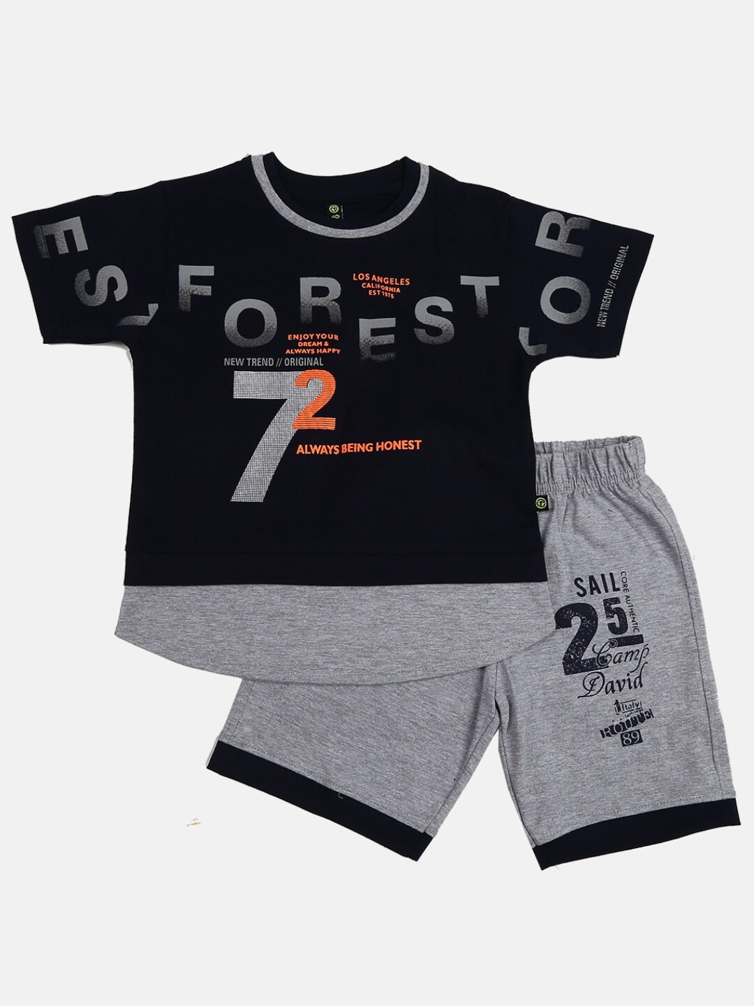 

V-Mart Kids Navy Blue & Grey Printed T-shirt with Shorts