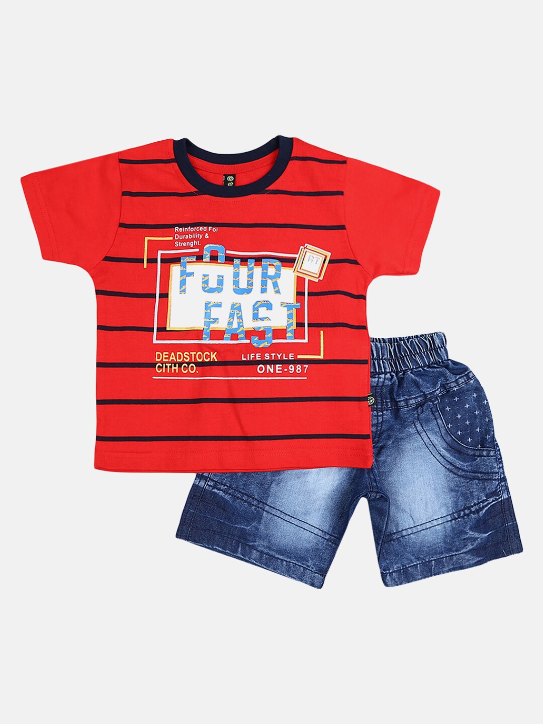 

V-Mart Kids Red & Blue Printed T-shirt with Shorts