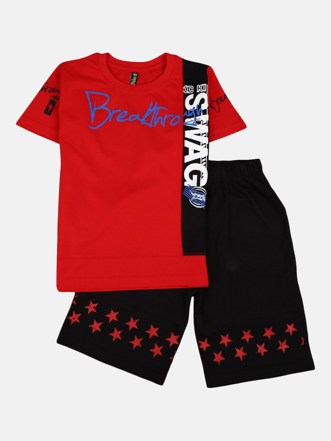 

V-Mart Kids Red & Black Printed T-shirt with Shorts