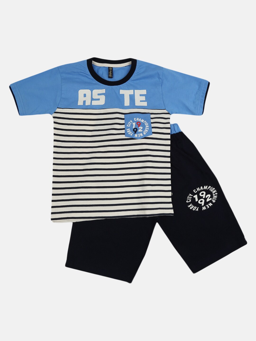 

V-Mart Boys Blue & Black Striped T-shirt with Shorts