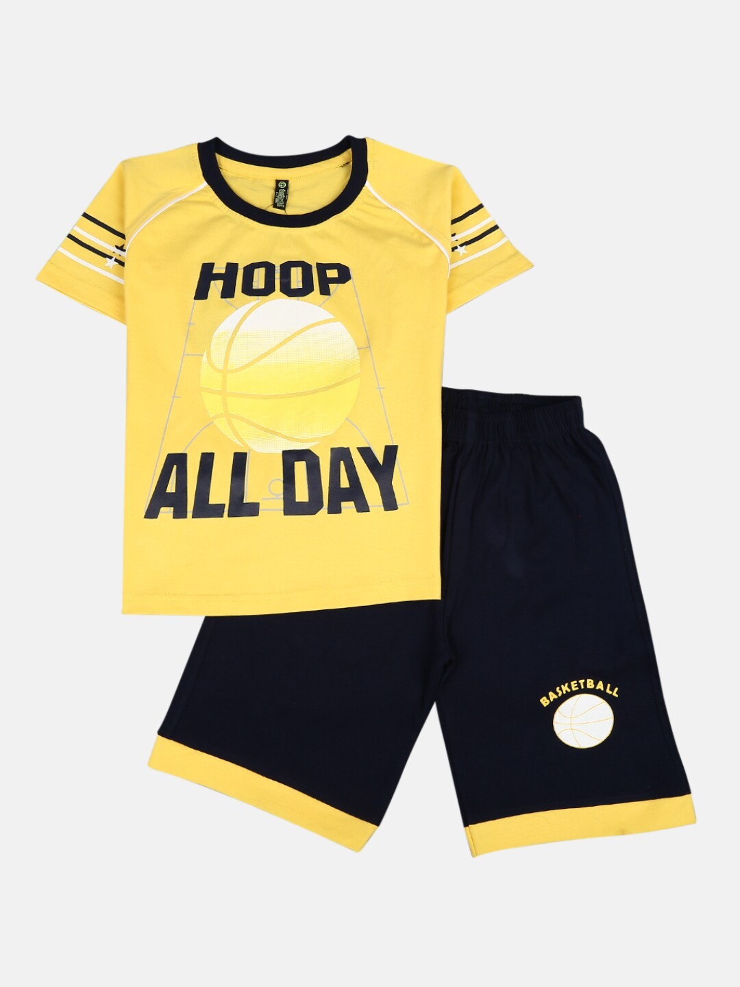 

V-Mart Kids Yellow & Navy Blue Printed T-shirt with Shorts