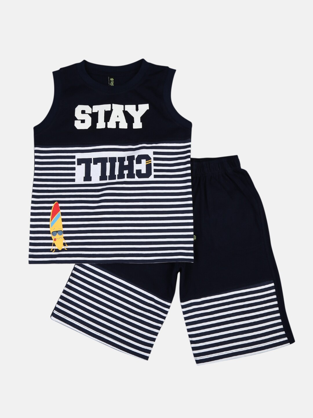 

V-Mart Kids Navy Blue & White Printed T-shirt with Shorts