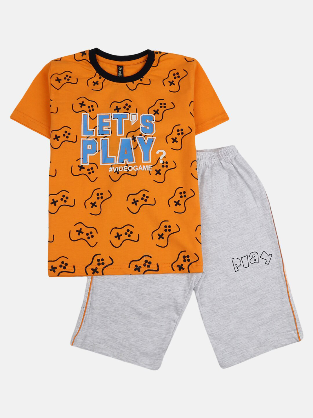 

V-Mart Unisex Kids Orange & Grey Printed T-shirt with Shorts