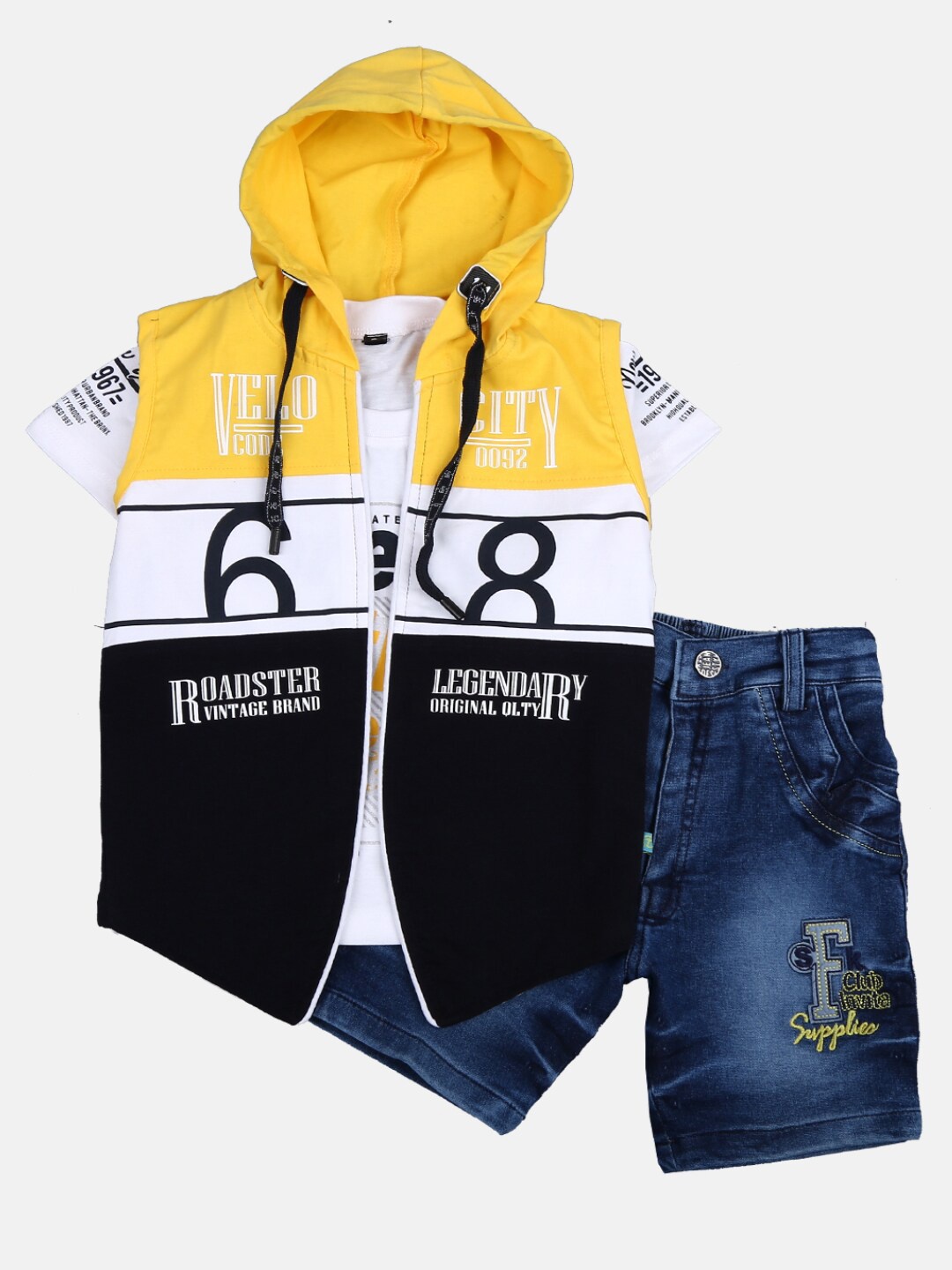 

V-Mart Boys White & Blue Printed T-shirt with Denim Shorts