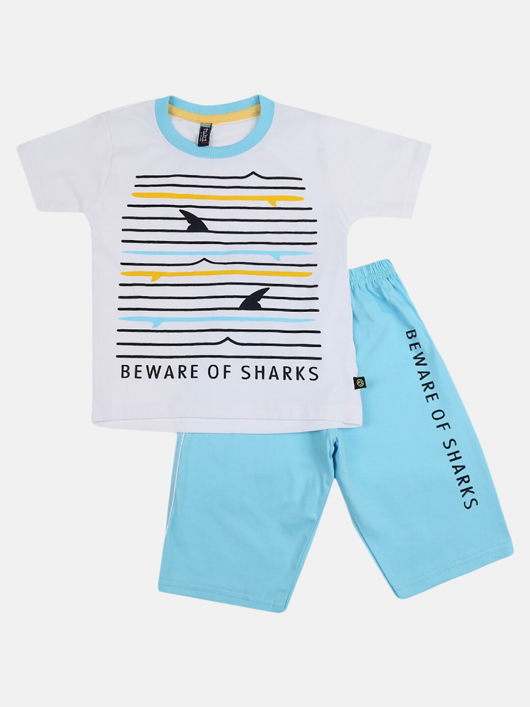 

V-Mart Kids Turquoise Blue & White Printed T-shirt with Shorts