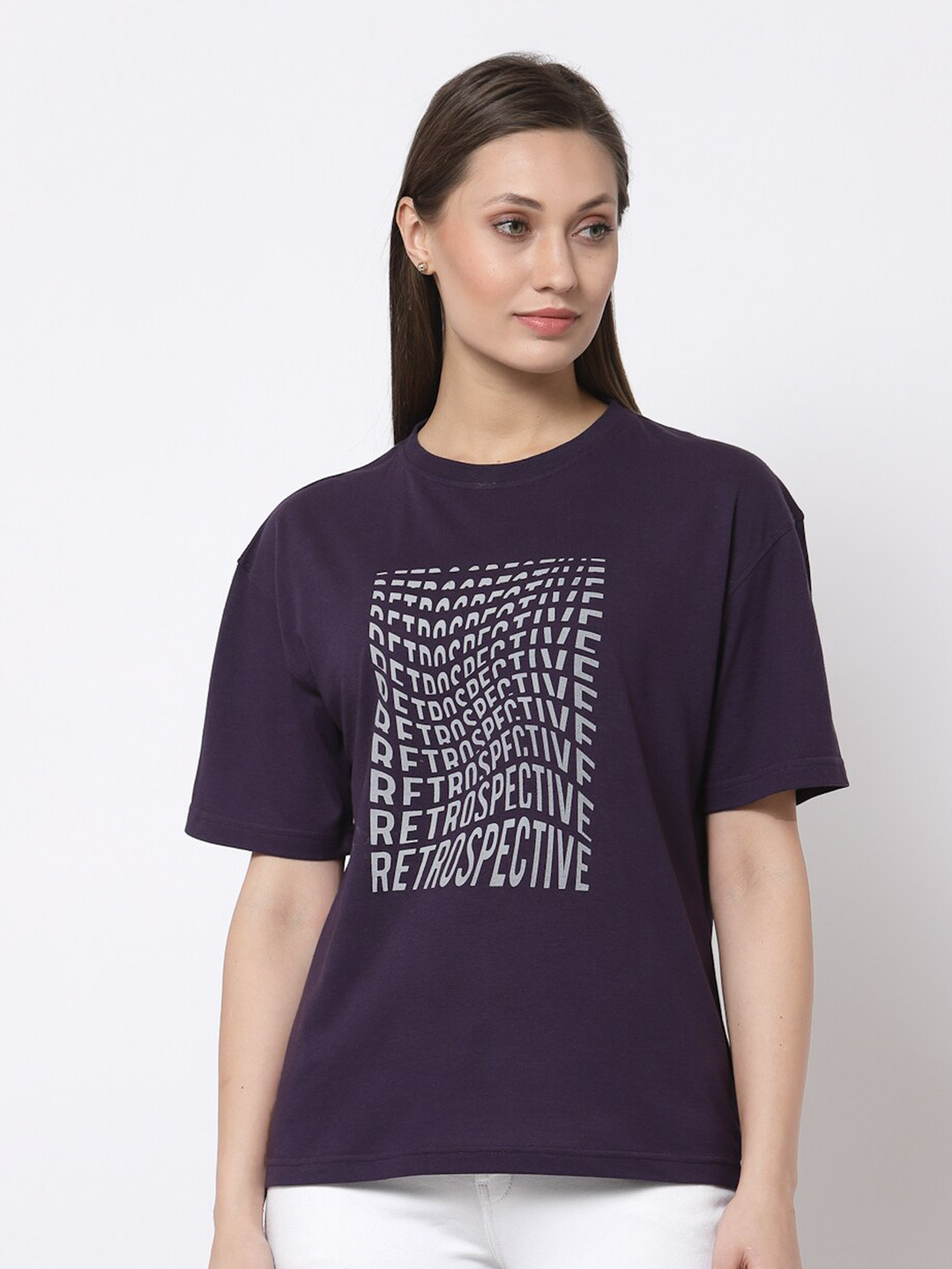 

Club York Women Purple Typography Printed T-shirt