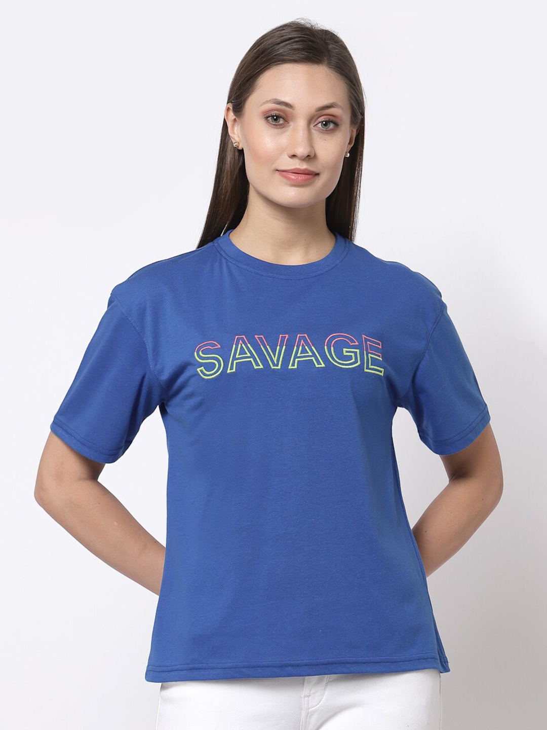 

Club York Women Blue Typography Printed T-shirt