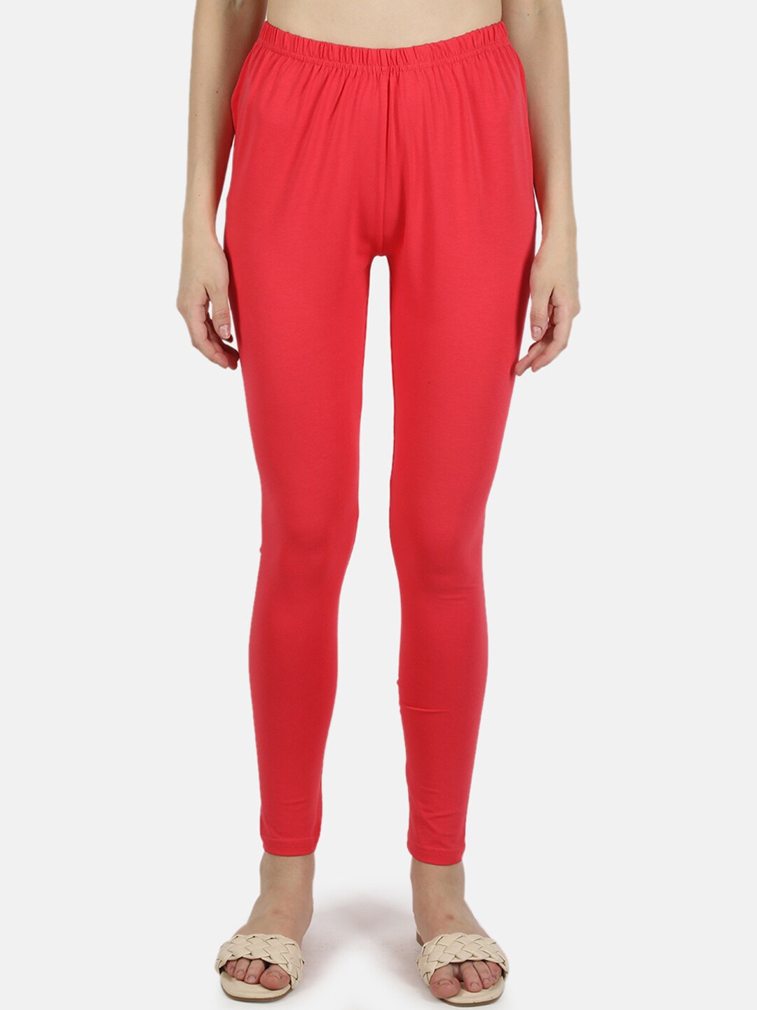 

Monte Carlo Women Coral Pink Solid Ankle-Length Leggings