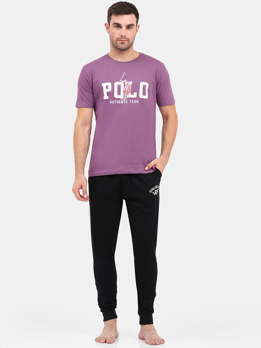 

Masculino Latino Men Purple & Black Printed Cotton Night suit