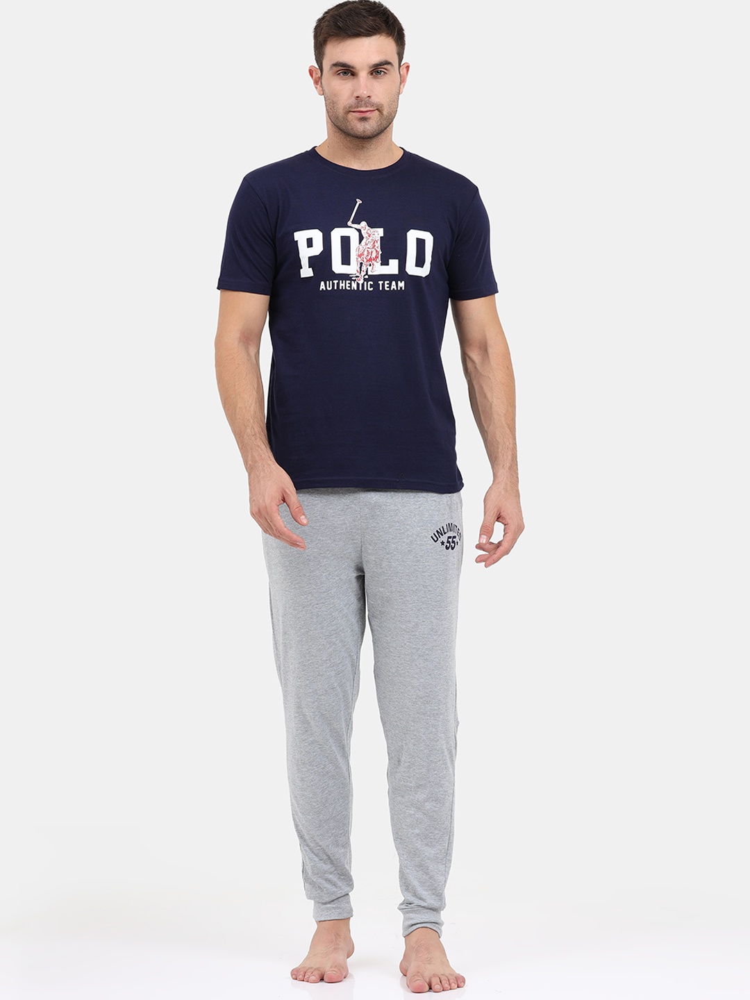 

Masculino Latino Men Navy Blue & Grey Printed Pure Cotton Night suit