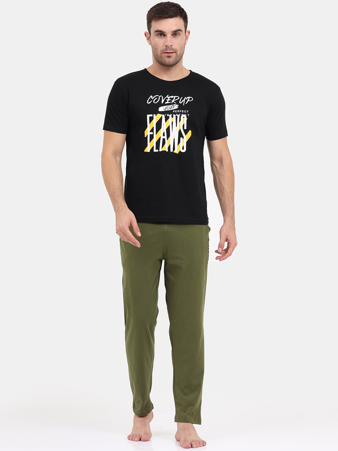 

Masculino Latino Men Black & Green Printed Pure Cotton Night suit
