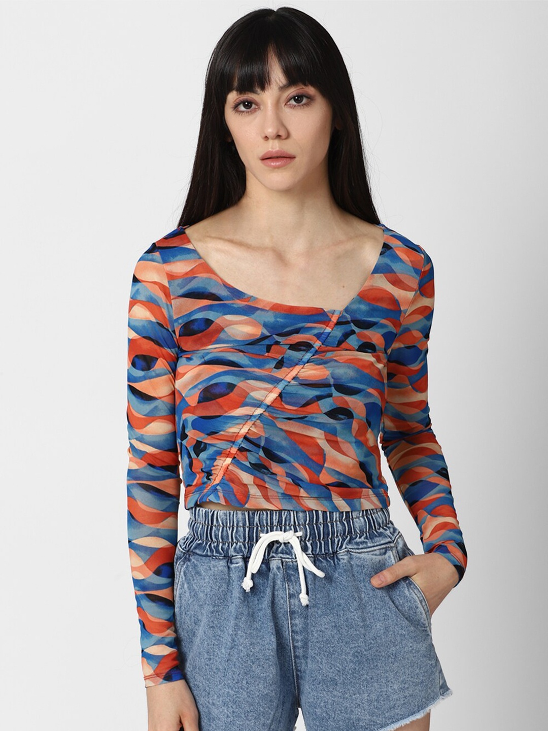 

FOREVER 21 Women Multicoloured Abstract Print Round Neck Long Sleeve Top, Multi