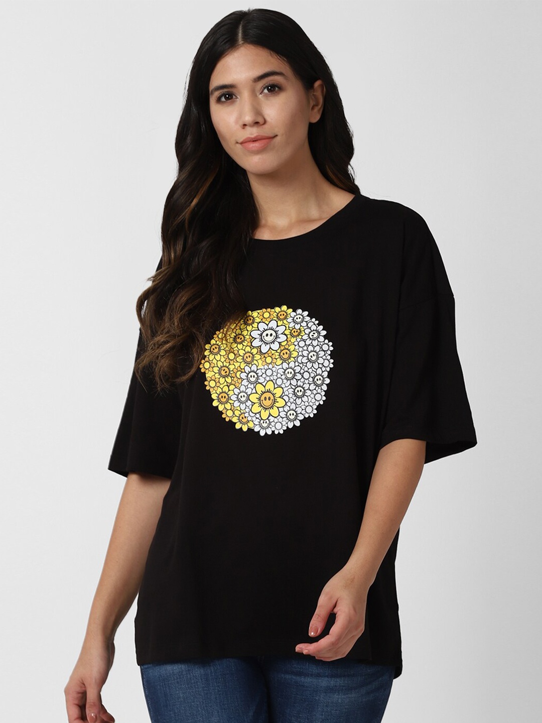 

FOREVER 21 Black Graphic Printed Top