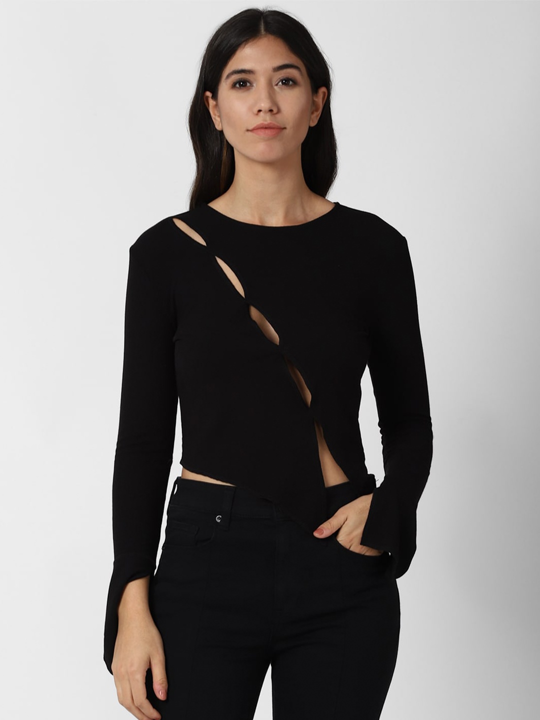 

FOREVER 21 Women Black Crop Top