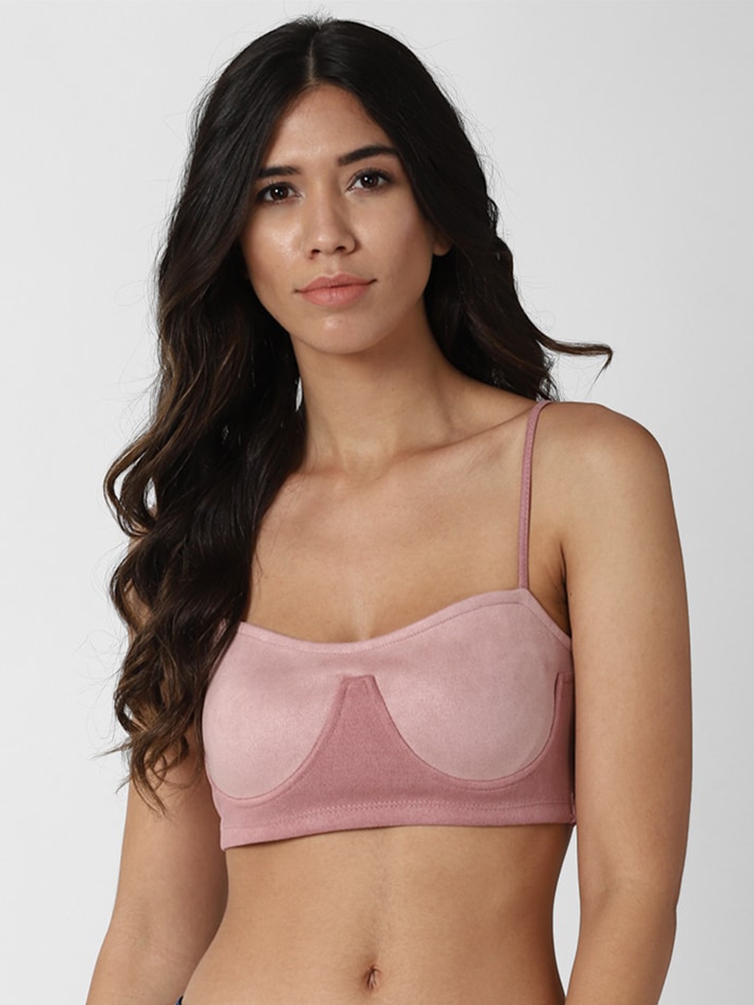 

FOREVER 21 Women Pink Sweetheart Neck Solid Colourblocked Sleeveless Crop Top