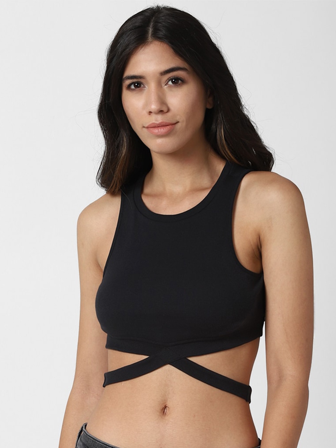 

FOREVER 21 Black Fitted Crop Top