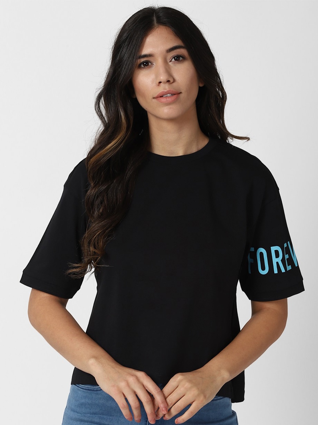 

FOREVER 21 Black Pure Cotton Knitted Top