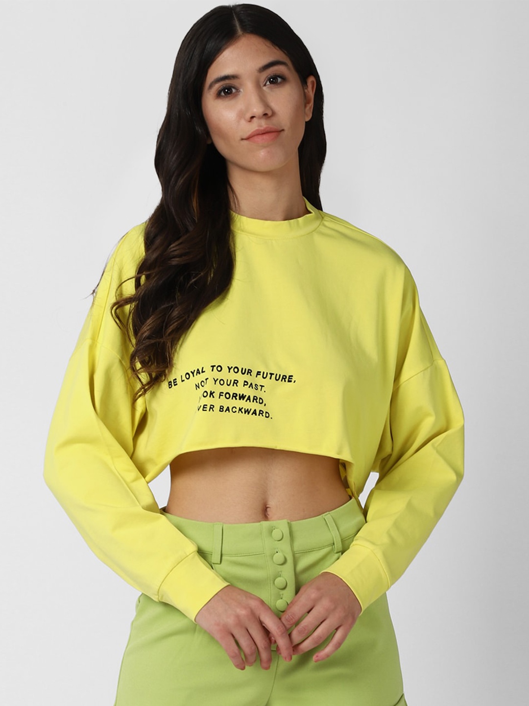 

FOREVER 21 Yellow Print Boxy Crop Top