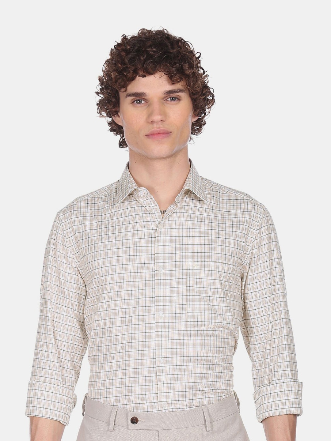 

Arrow Men Beige Checked Casual Shirt