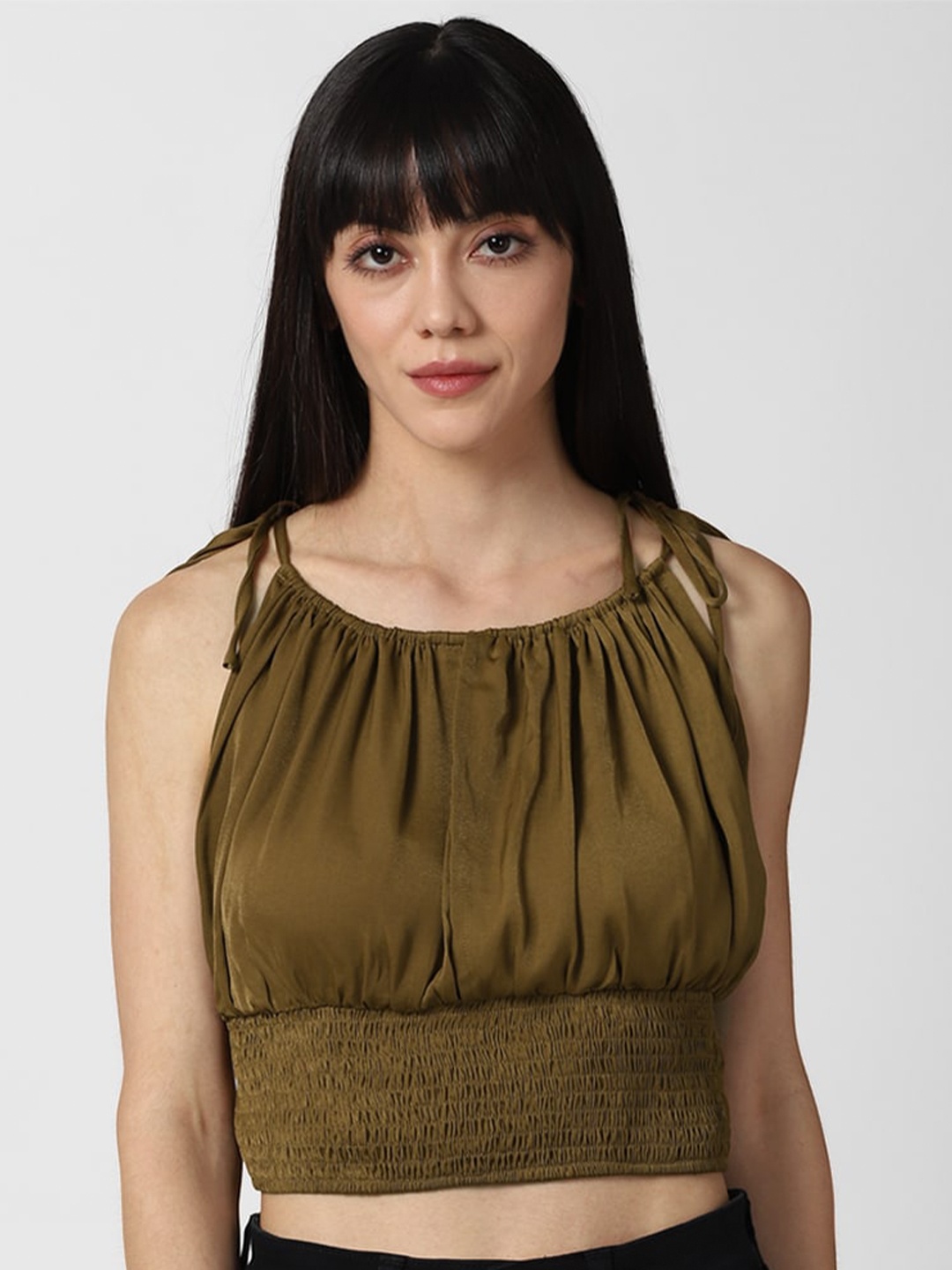 

FOREVER 21 Women Olive Green Crop Top