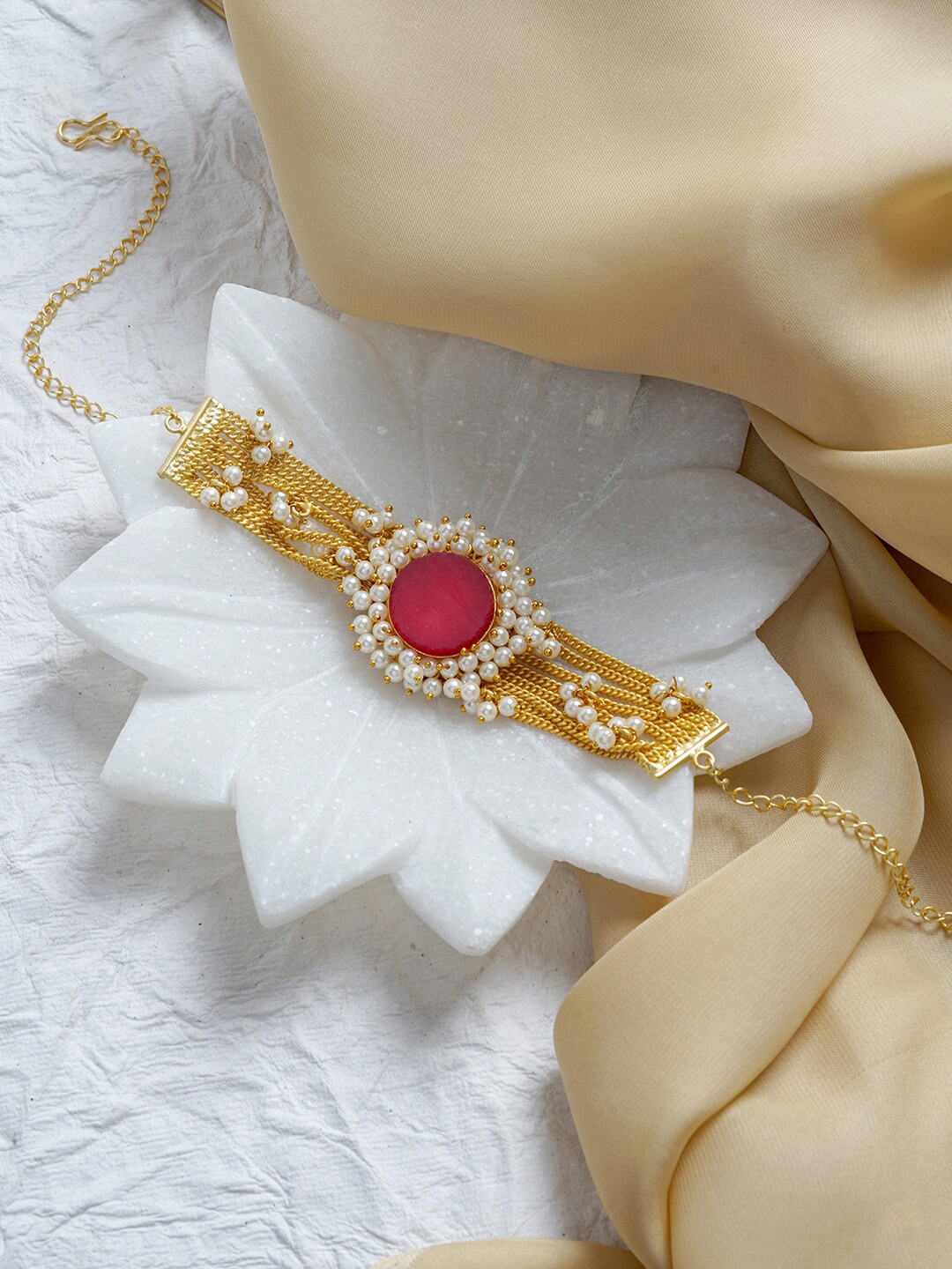 

TEEJH Gold-Toned & Red Brass Gold-Plated Necklace