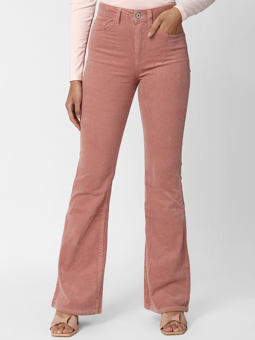 

FOREVER 21 Women Pink Solid Mid Rise Bootcut Trousers