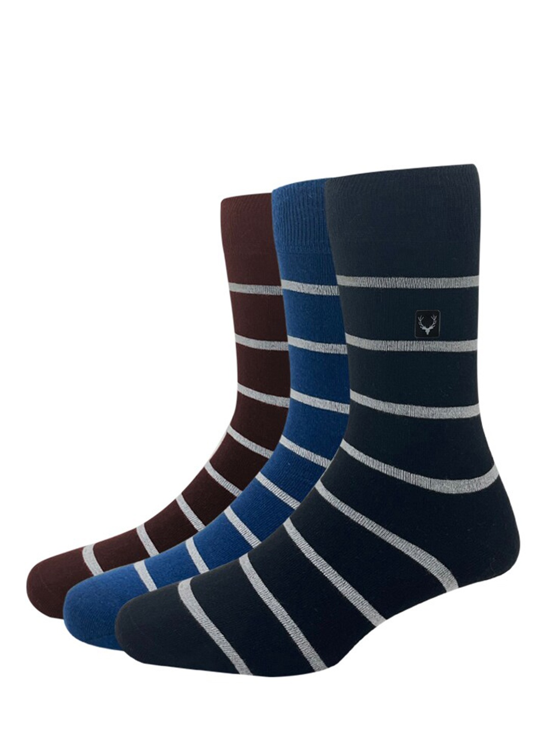 

Allen Solly Men Pack Of 3 Black & Blue Striped Calf-Length Socks