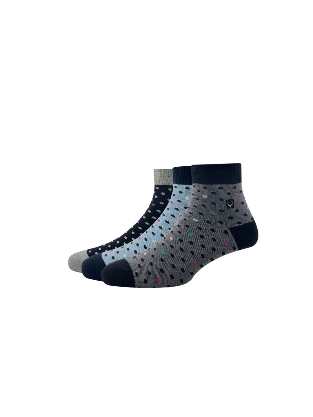 

Allen Solly Men Pack Of 3 Blue & Grey Patterned Above Ankle-Length Socks, Black