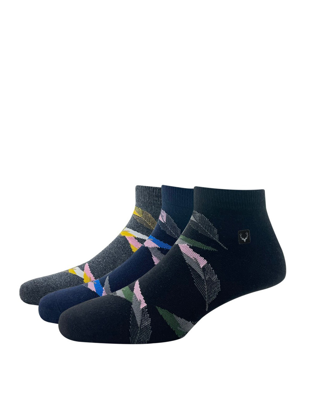 

Allen Solly Men Pack Of 3 Black & Blue Patterned Ankle-Length Socks