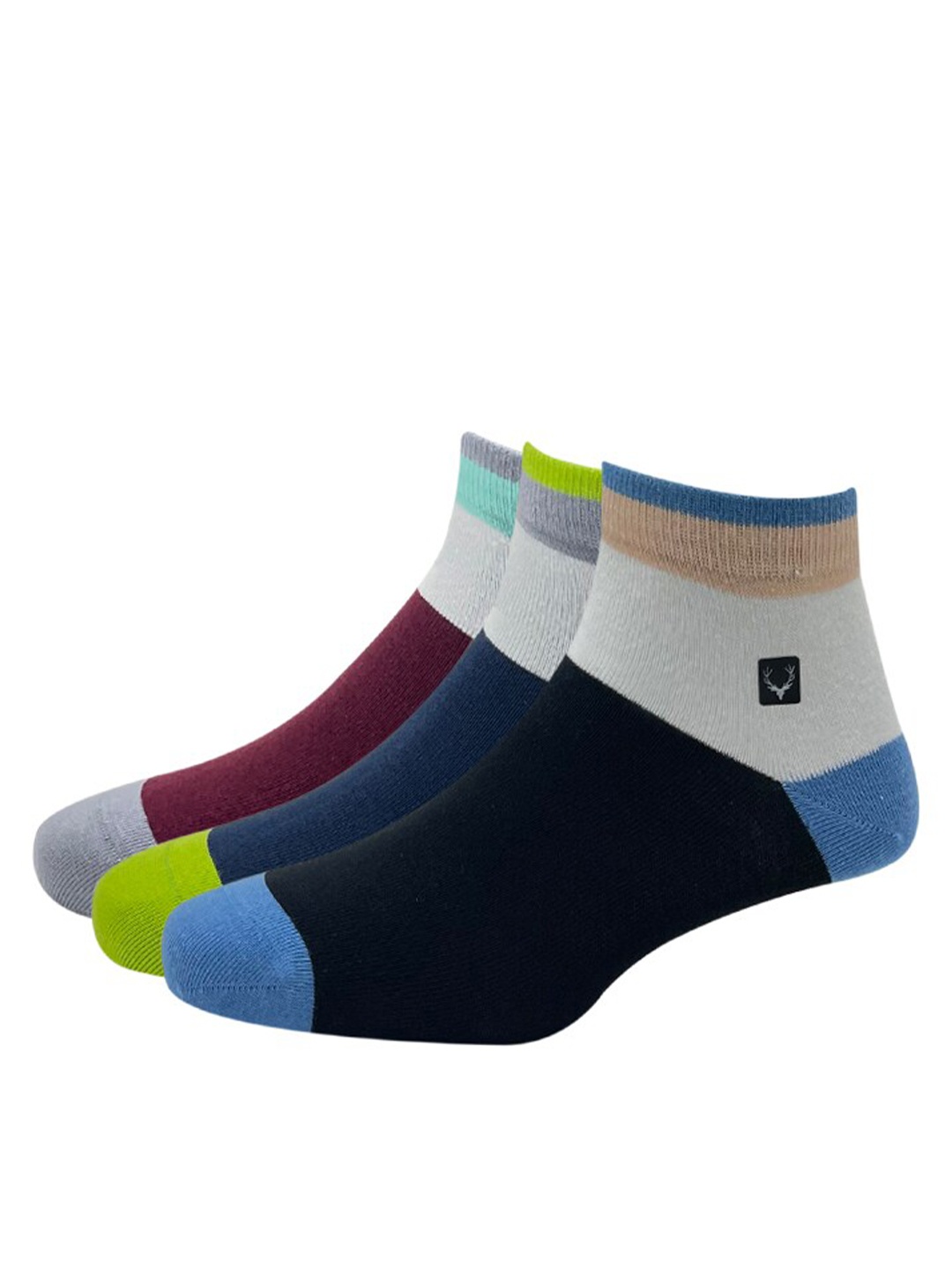 

Allen Solly Men Pack Of 3 Black & Blue Colourblocked Above Ankle-Length Socks