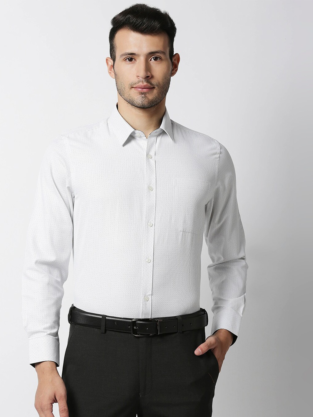 

Solemio Men White Printed Smart Fit Formal Shirt