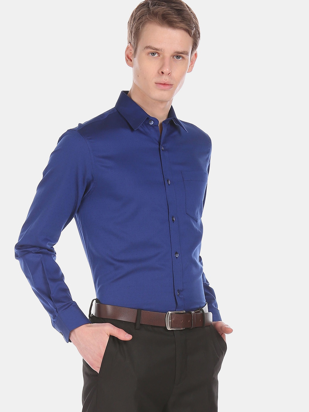 

Excalibur Men Blue Formal Shirt Long Sleeves Spread Collar Shirt