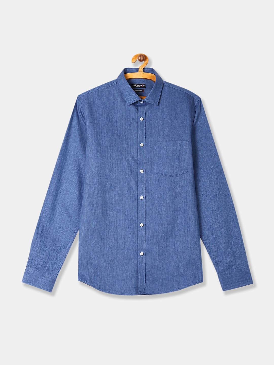 

Excalibur Men Dark Blue Patterned Formal Shirt Solid Long sleeves Cut away Collar