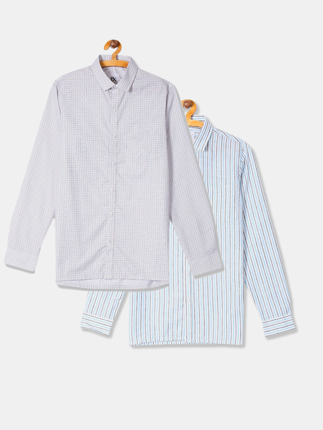 

Excalibur Men Assorted Checked formal Shirt Pack Of 2 long regular sleeves