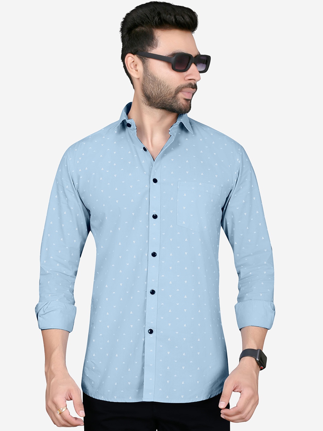 

5TH ANFOLD Men Blue Slim Fit Printed Casual Shirt