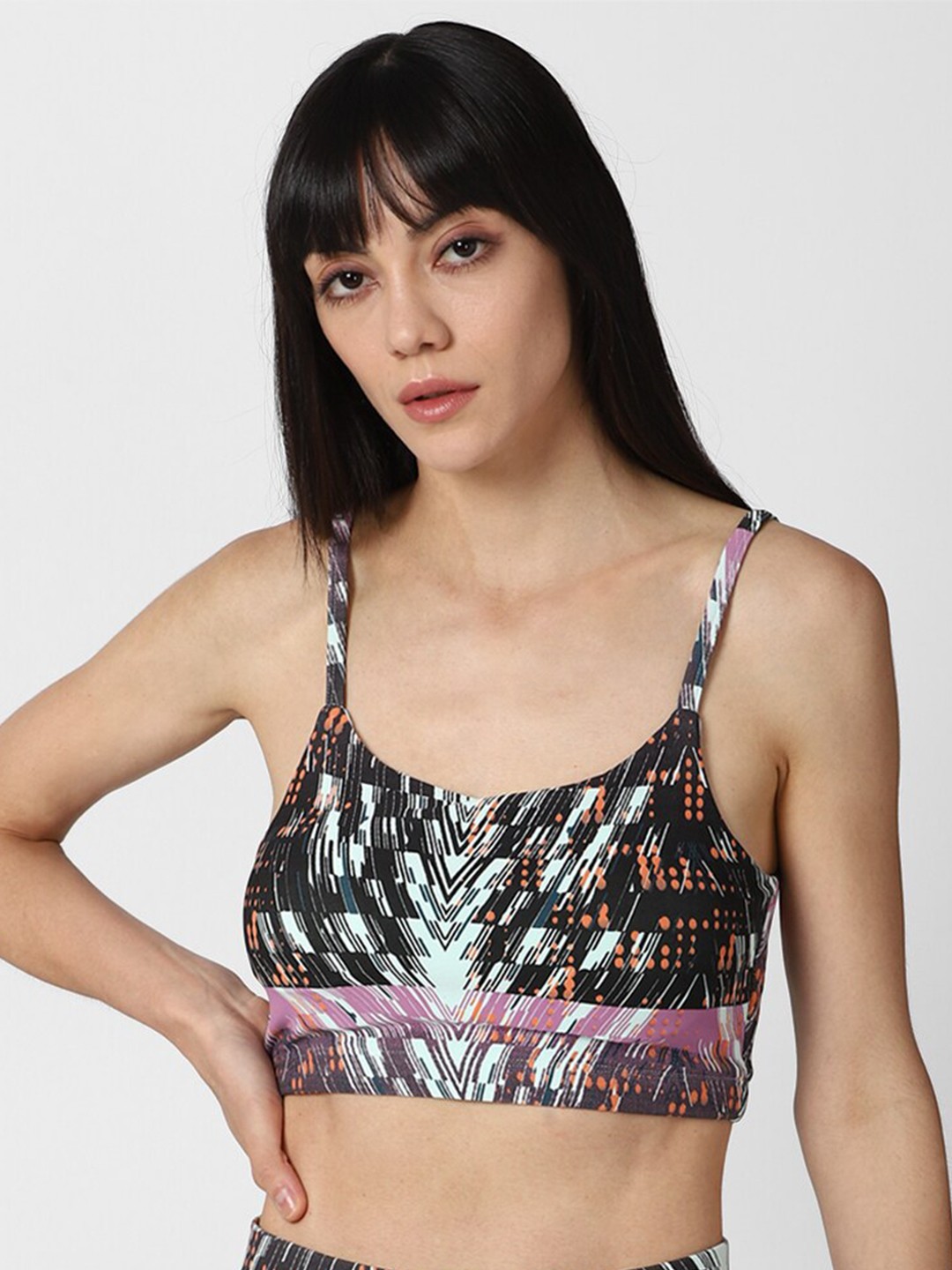 

FOREVER 21 Black & Purple Abstract Lightly Padded Bra
