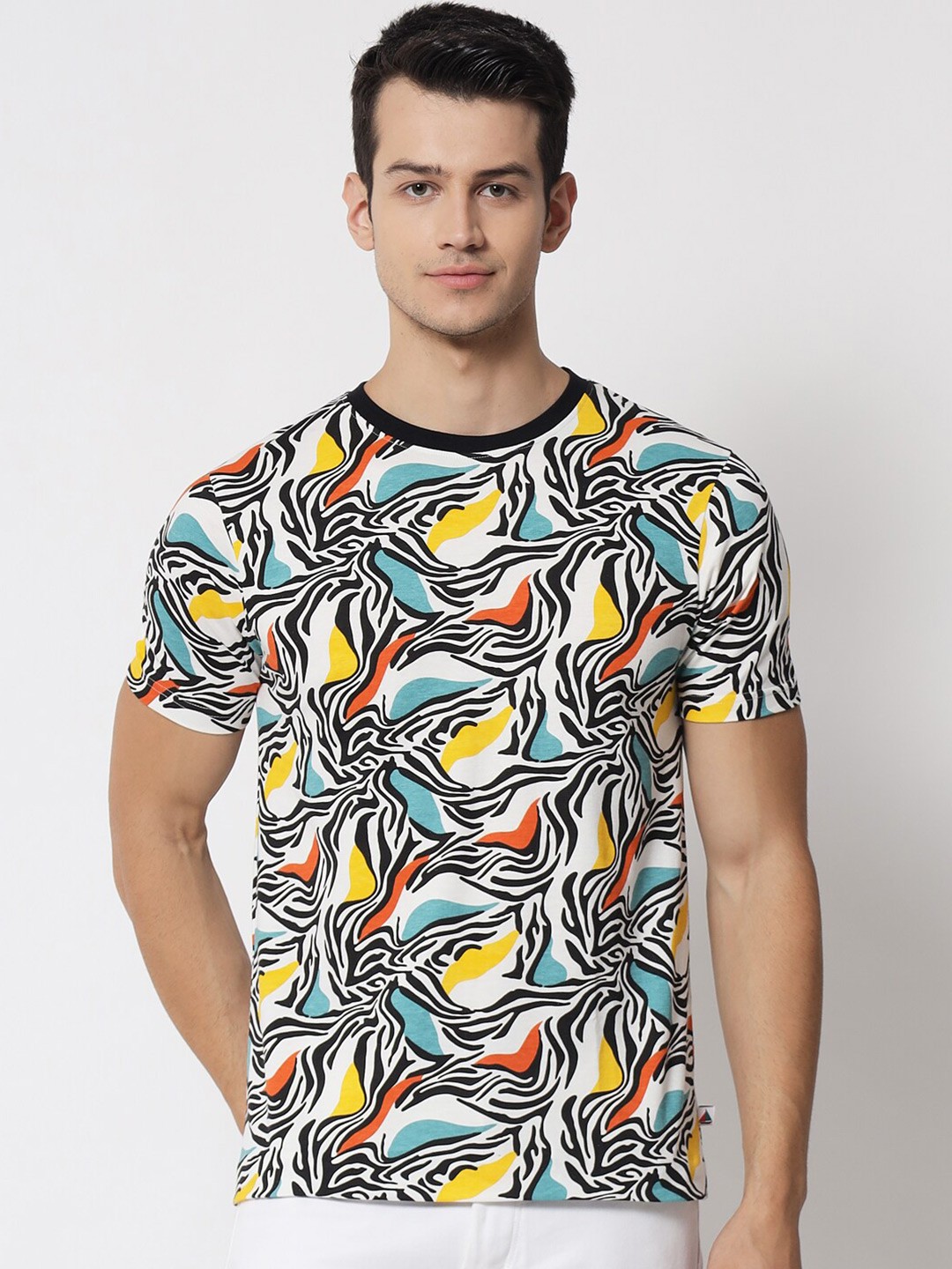 

The Dry State Men Multicoloured Printed Cotton Round Neck T-shirt, Multi